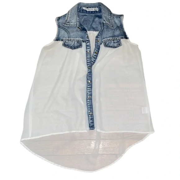 Y2k Sheer Top Cupid‘s diary Denim Western frayed shoulder sheer bodice - Picture 1 of 3